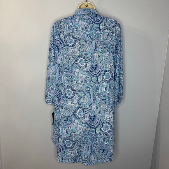 Lauren Ralph Lauren Sleepshirt Womens M Blue Knit Embroidered Button Sleepwear M - Picture 2 of 16